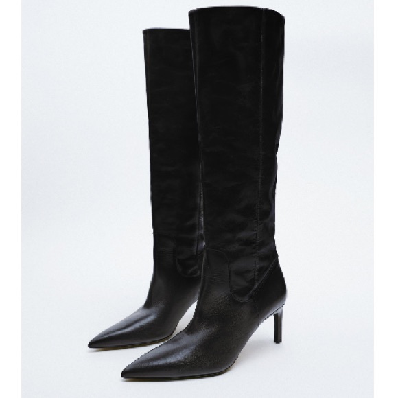 NEW! Zara Heeled Leather Knee Boots - Picture 5 of 14